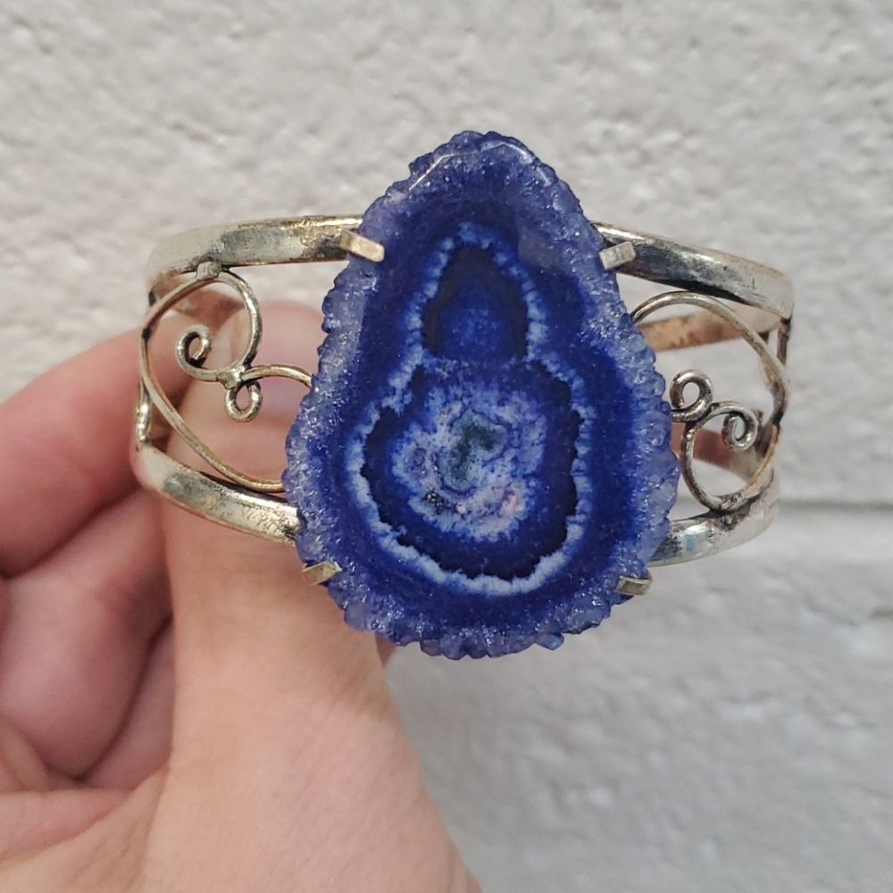 New Agate Geode Slice 925 Silver Bracelet.